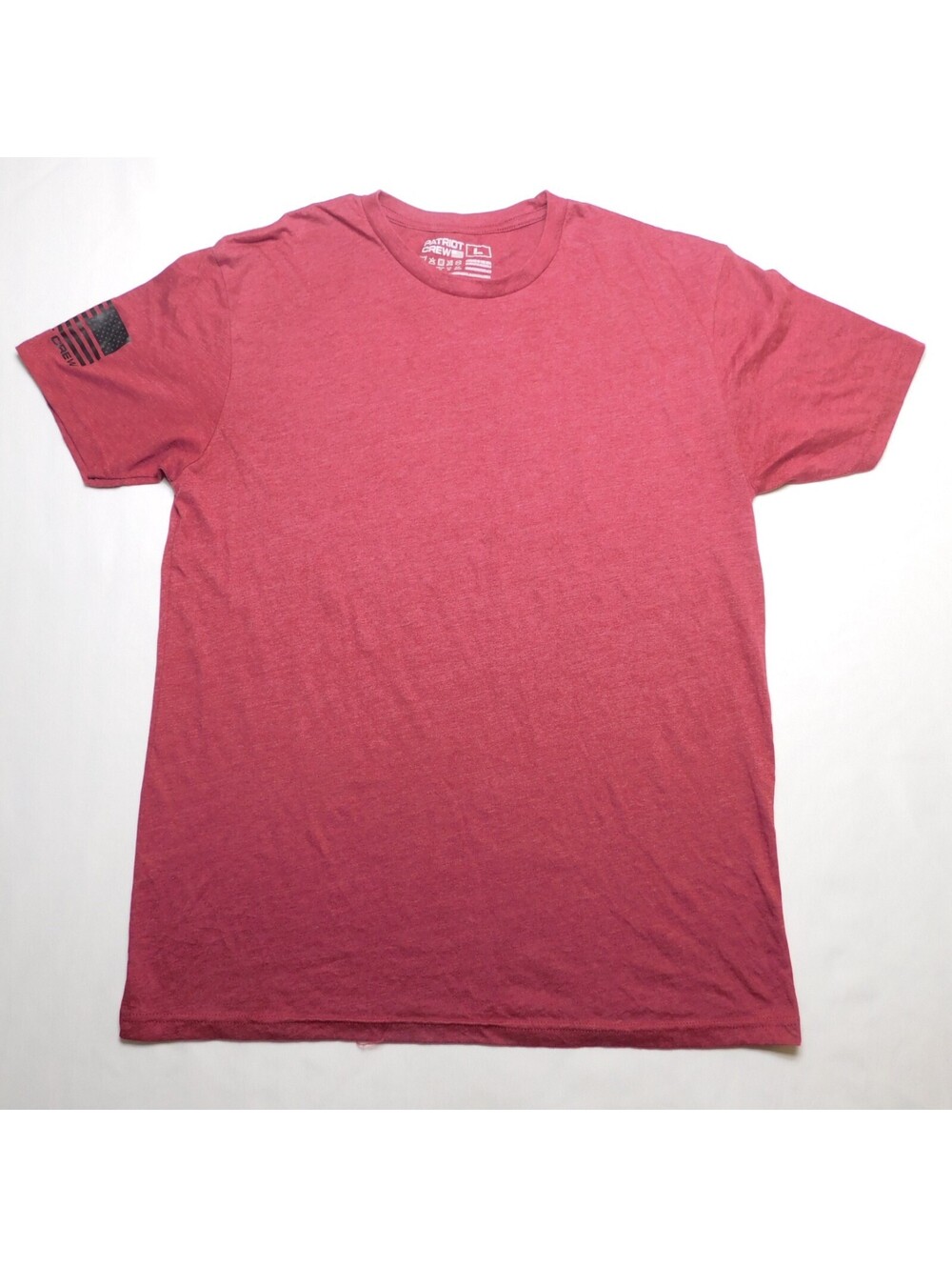 Patriot Crew Mens Large Short Sleeve T-Shirt Heather Red American Flag Sleeve